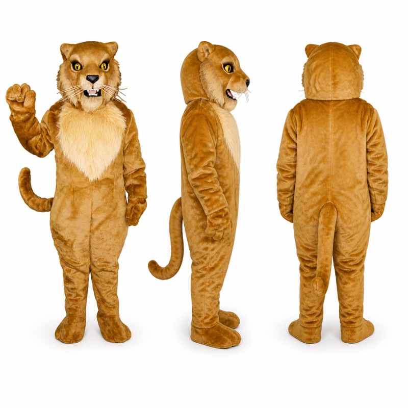 Cougar Mascot Costume in Tan with Cream Belly Adult