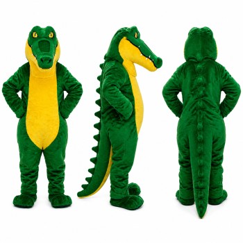 Crocodile Mascot Costume in Green with Yellow Belly Adult