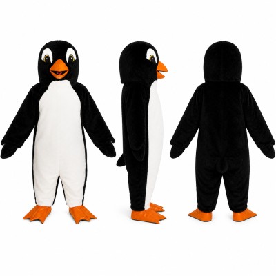 Penguin Mascot Costume in Black and White with Orange Feet Adult