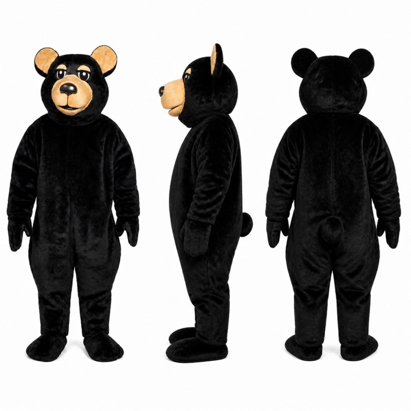 Black Bear Mascot Costume with Tan Muzzle Adult