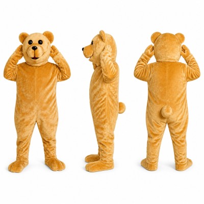 Bear Mascot Costume in Golden Brown with Friendly Face Adult