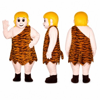 Cavewoman Mascot Costume with Orange Animal Print Dress Adult
