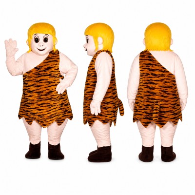 Cavewoman Mascot Costume with Orange Animal Print Dress Adult