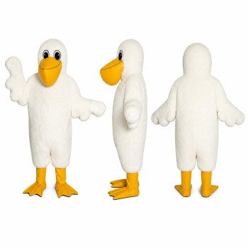 Duck Mascot Costume in White with Yellow Beak and Feet Adult