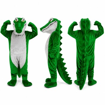 Crocodile Mascot Costume in Green and Gray with Raised Paws Adult