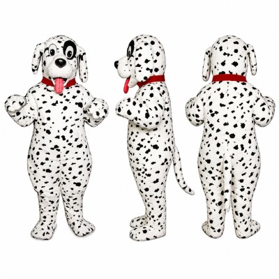 Dalmatian Dog Mascot Costume in White with Black Spots and Red Bow Adult