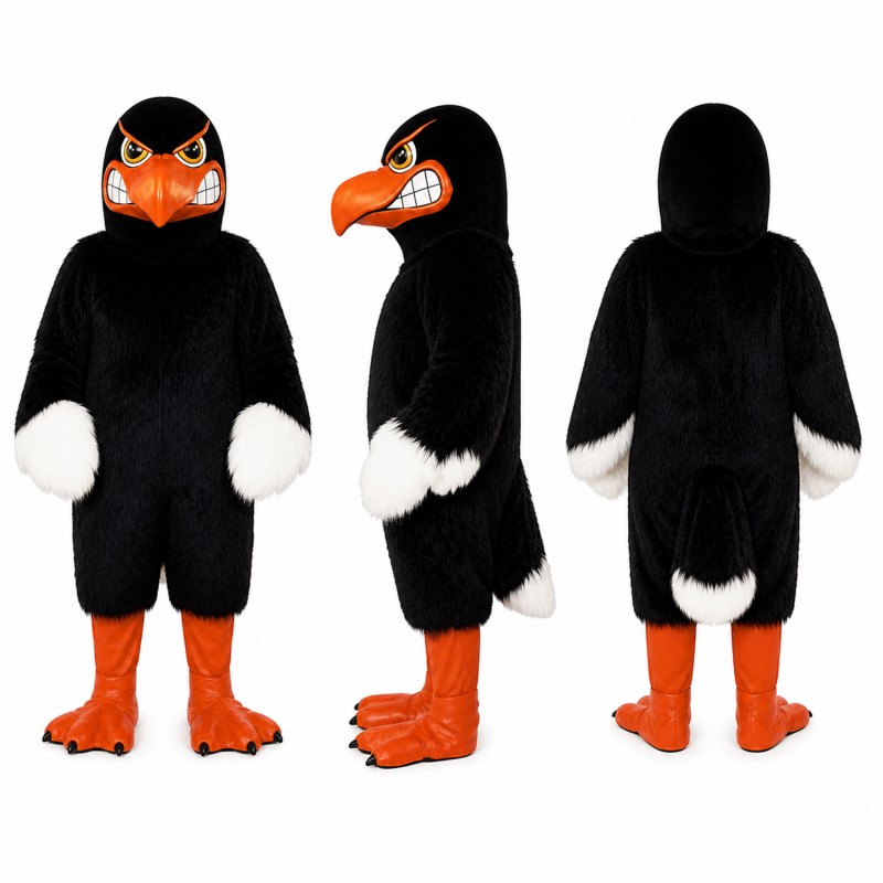 Black Bird Mascot Costume with Orange Beak and Feet Adult