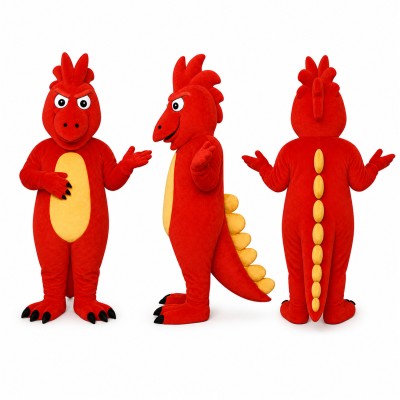 Dragon Mascot Costume in Red with Yellow Belly Adult