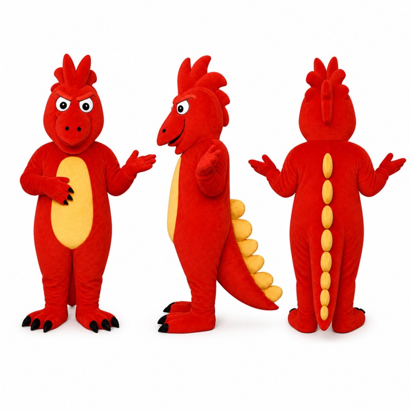 Dragon Mascot Costume in Red with Yellow Belly Adult