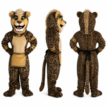 Leopard Mascot Costume with Spotted Fur and Tan Apron Adult