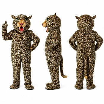 Leopard Mascot Costume with Spotted Fur and Roaring Face Adult
