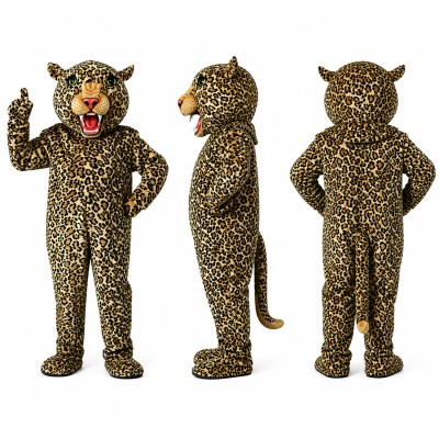 Leopard Mascot Costume with Spotted Fur and Roaring Face Adult