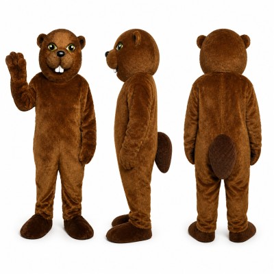 Beaver Mascot Costume in Brown with Green Eyes Adult