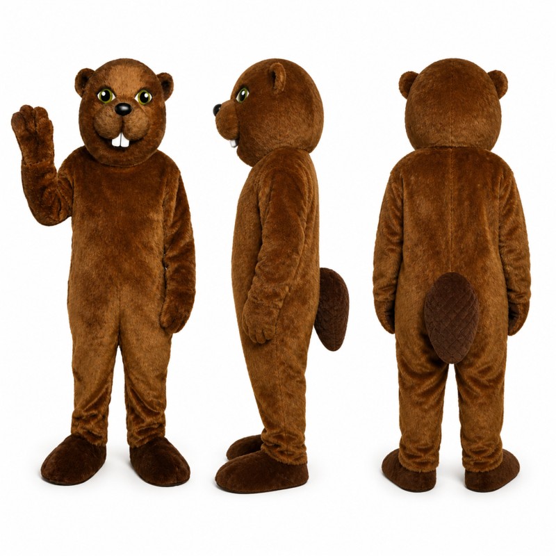 Beaver Mascot Costume in Brown with Green Eyes Adult