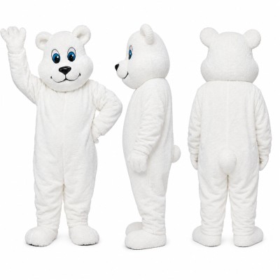 Polar Bear Mascot Costume in White with Blue Eyes Adult