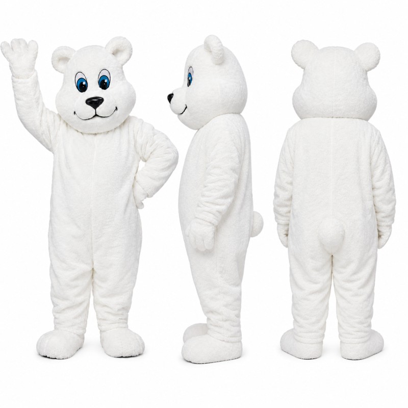 Polar Bear Mascot Costume in White with Blue Eyes Adult