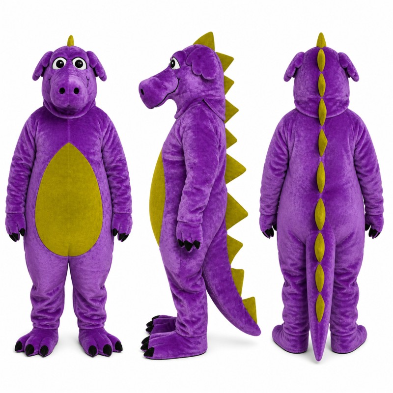 Dinosaur Mascot Costume in Purple with Green Belly Adult