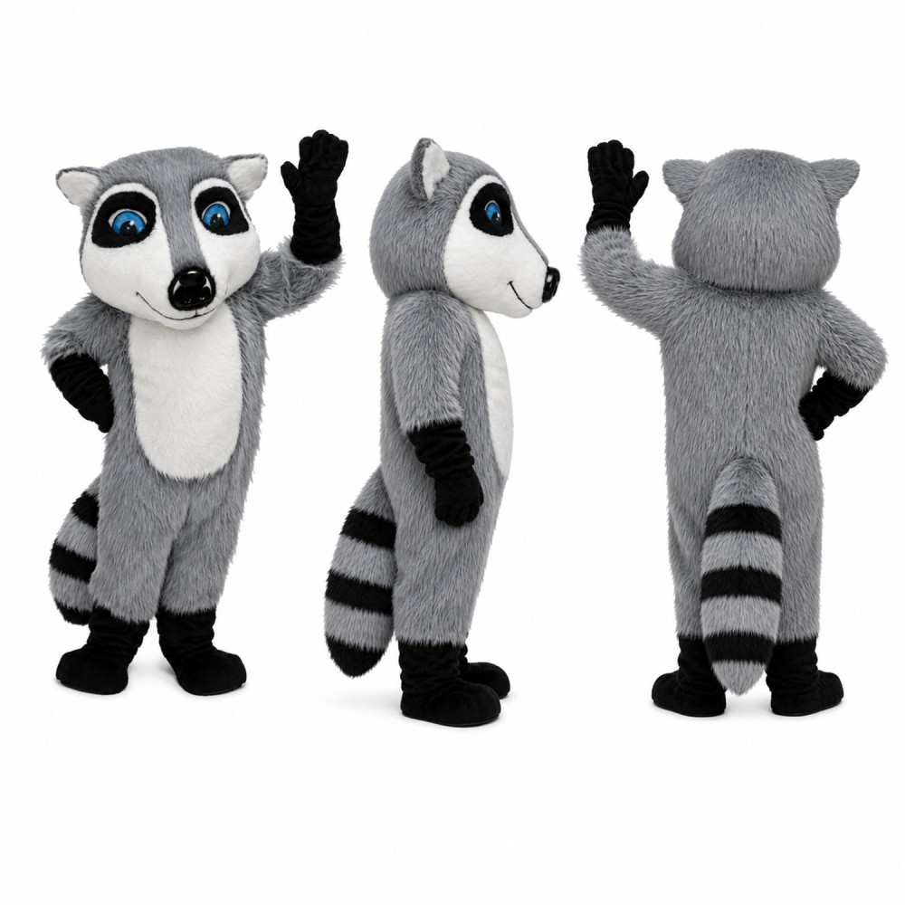 Raccoon Mascot Costume in Gray with Black Face Mask Adult