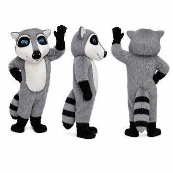 Raccoon Mascot Costume in Gray with Black Face Mask Adult