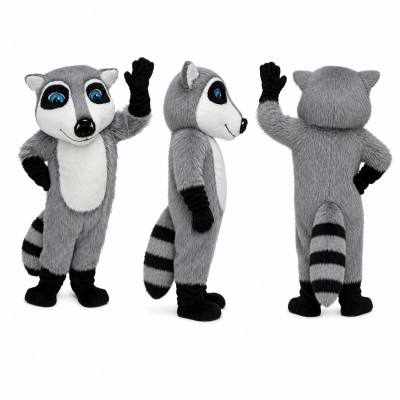 Raccoon Mascot Costume in Gray with Black Face Mask Adult