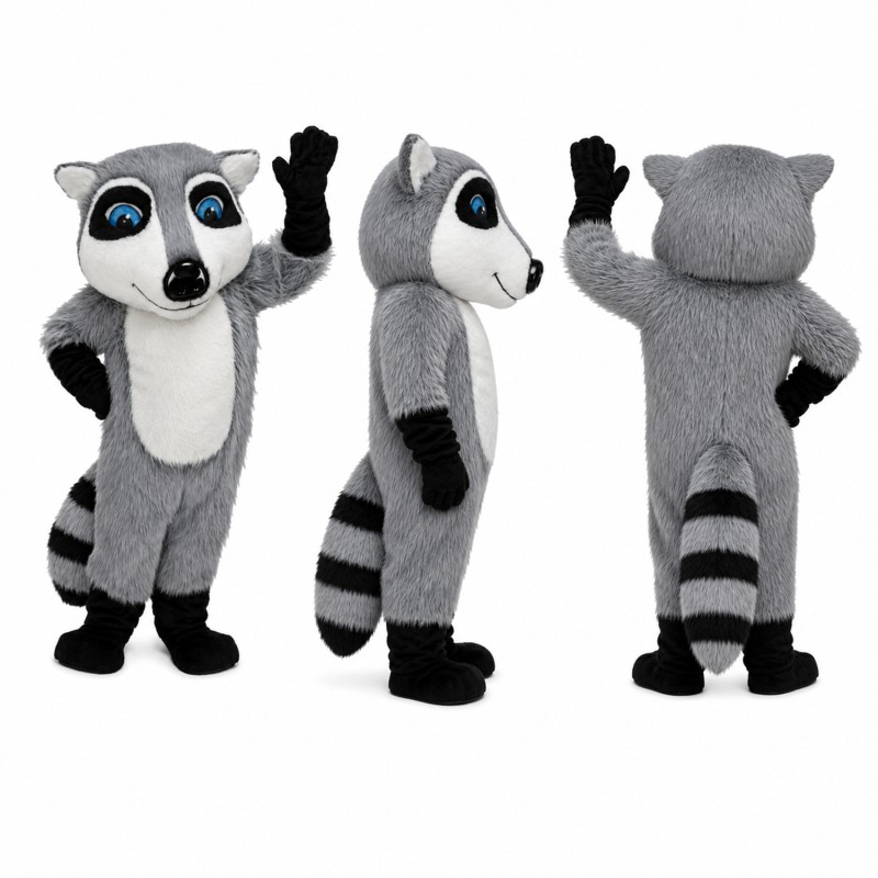 Raccoon Mascot Costume in Gray with Black Face Mask Adult