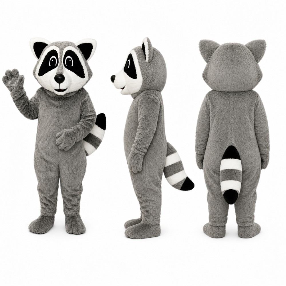Raccoon Mascot Costume in Gray with Striped Tail Adult