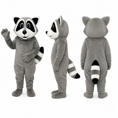Raccoon Mascot Costume in Gray with Striped Tail Adult