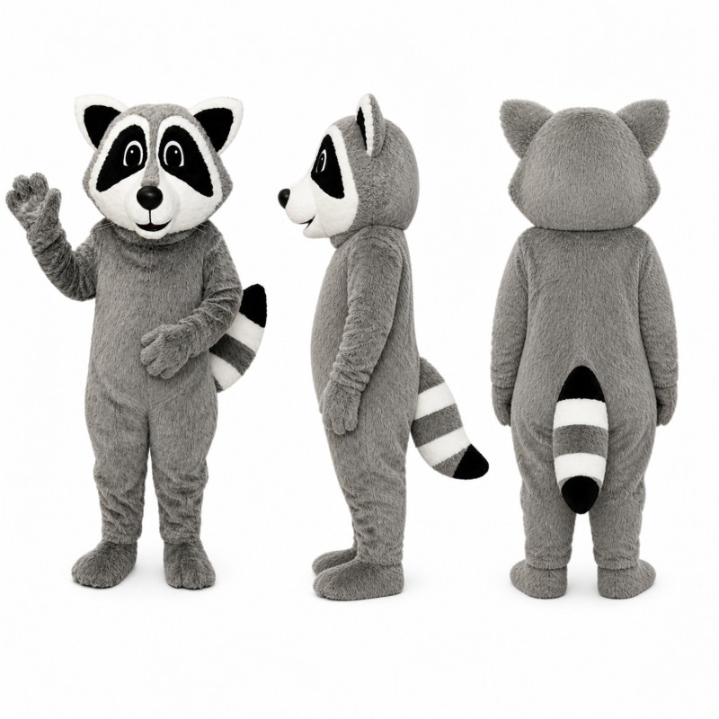 Raccoon Mascot Costume in Gray with Striped Tail Adult