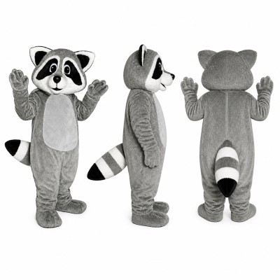 Raccoon Mascot Costume in Gray with Raised Paws Adult