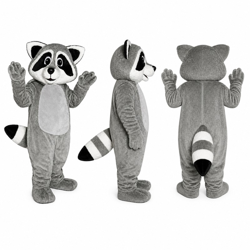 Raccoon Mascot Costume in Gray with Raised Paws Adult