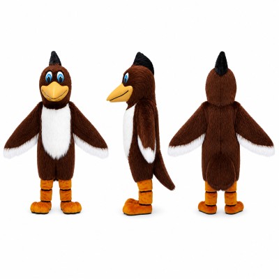 Bird Mascot Costume in Brown and White with Orange Feet Adult