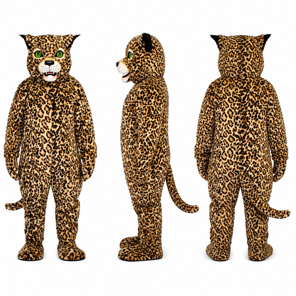 Leopard Mascot Costume with Spotted Fur and Green Eyes Adult Leopard Mascot Costume with Spotted Fur and Green Eyes Adult