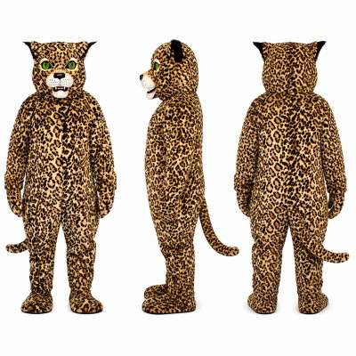 Leopard Mascot Costume with Spotted Fur and Green Eyes Adult