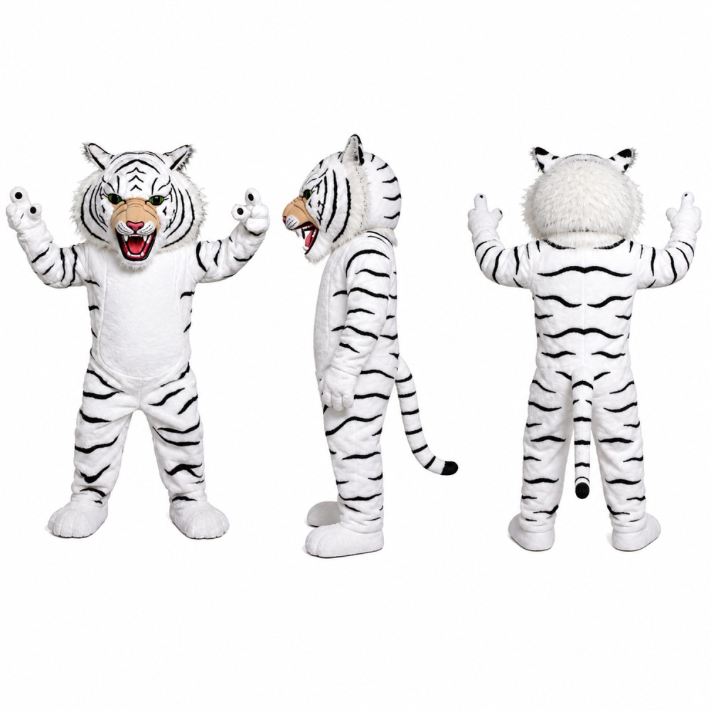 White Tiger Mascot Costume with Black Stripes Adult
