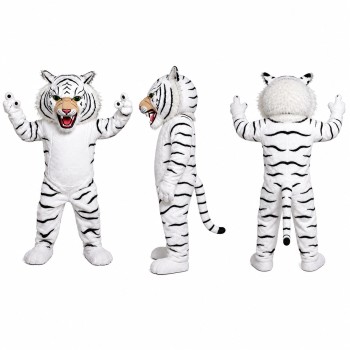 White Tiger Mascot Costume with Black Stripes Adult