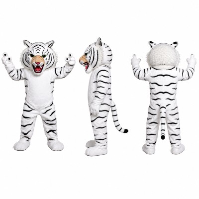 White Tiger Mascot Costume with Black Stripes Adult