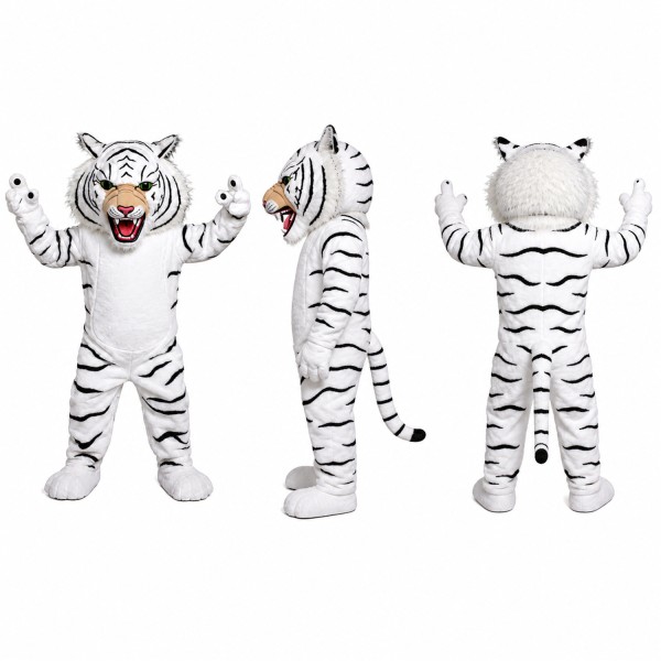 White Tiger Mascot Costume with Black Stripes Adult