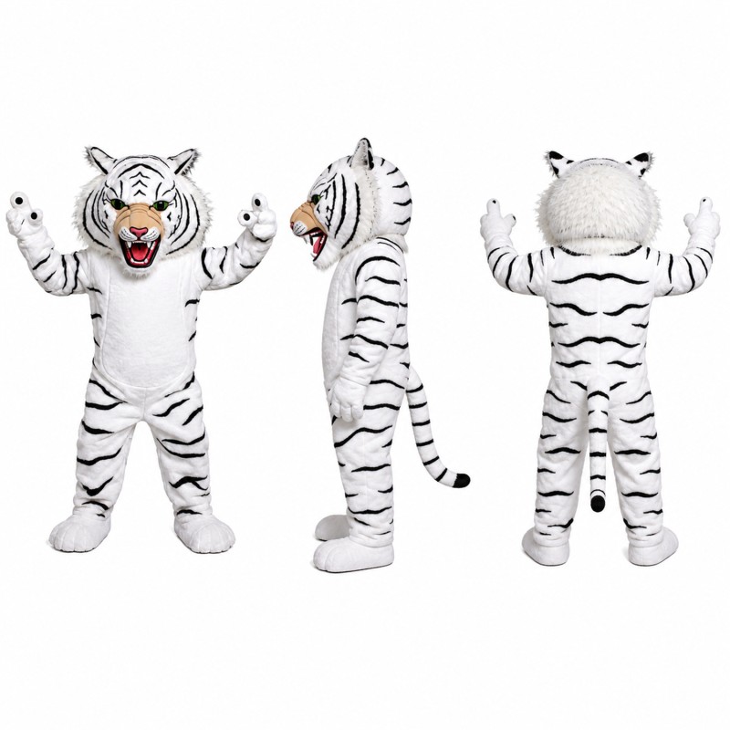 White Tiger Mascot Costume with Black Stripes Adult