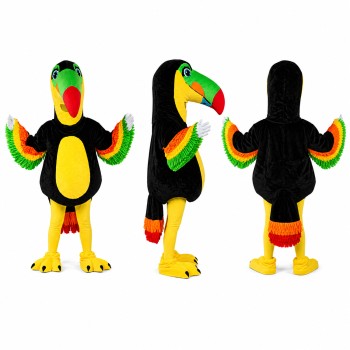 Toucan Mascot Costume in Black with Rainbow Wings Adult