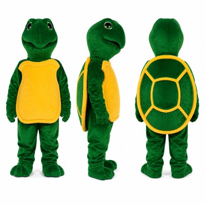 Turtle Mascot Costume in Green with Yellow Shell Adult