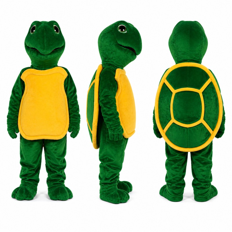 Turtle Mascot Costume in Green with Yellow Shell Adult