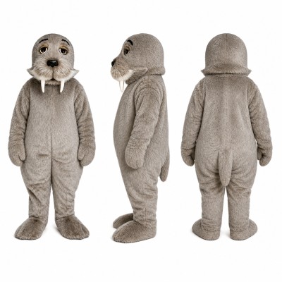 Walrus Mascot Costume in Gray with White Tusks Adult