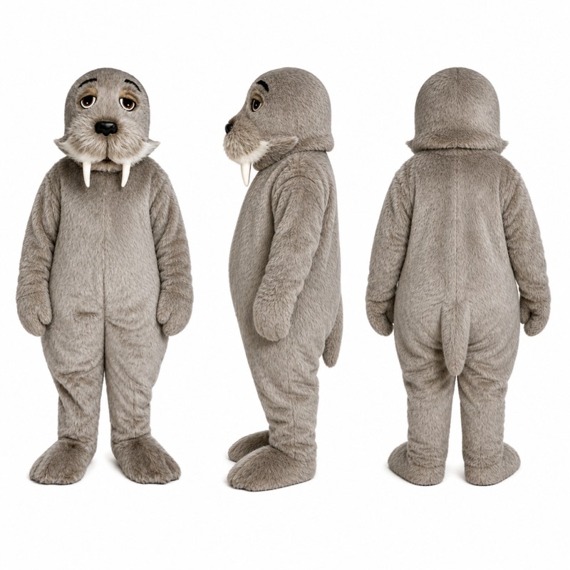 Walrus Mascot Costume in Gray with White Tusks Adult