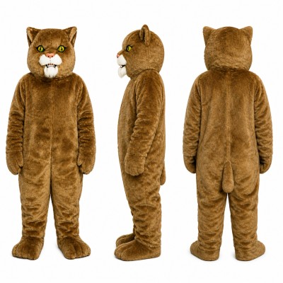 Wildcat Mascot Costume in Brown with Buck Teeth Adult