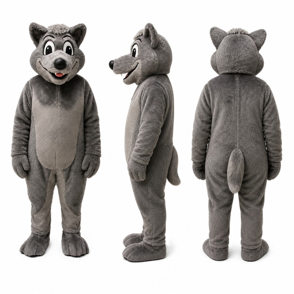 Wolf Mascot Costume in Gray with Cream Belly Adult