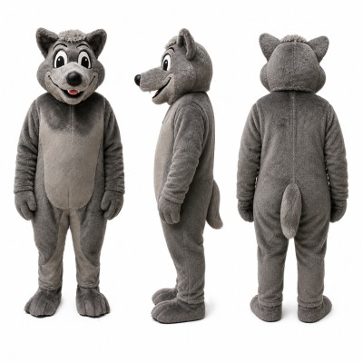 Wolf Mascot Costume in Gray with Cream Belly Adult