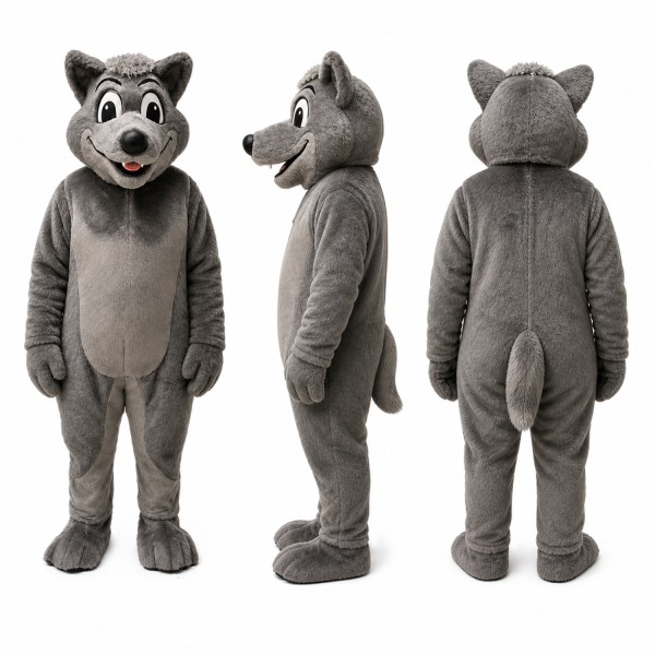 Wolf Mascot Costume in Gray with Cream Belly Adult