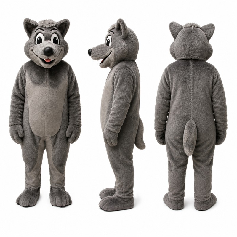 Wolf Mascot Costume in Gray with Cream Belly Adult