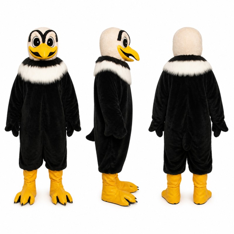 Eagle Mascot Costume in Black and White with Yellow Feet Adult