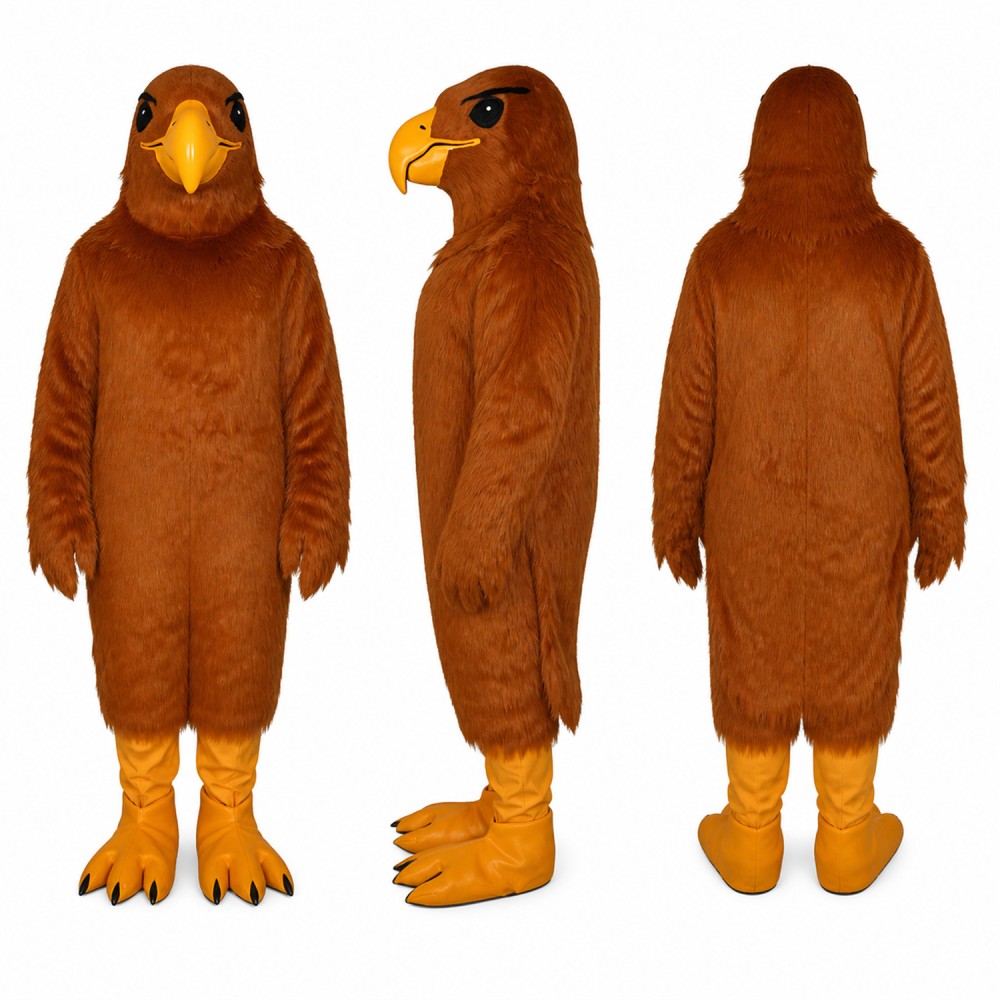 Eagle Mascot Costume in Brown with Orange Beak and Feet Adult